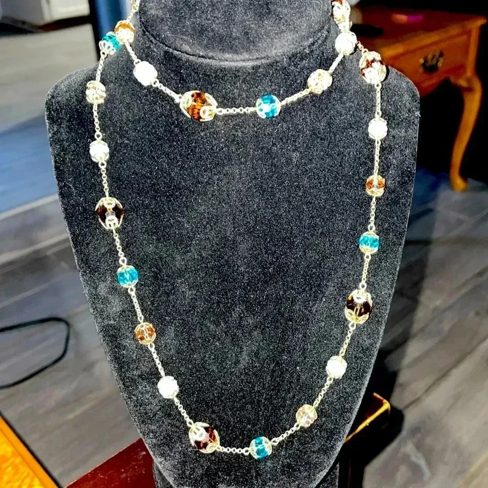 Vintage glass beaded gold tone layering necklace